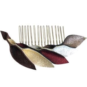 Artisan Crafted Unique Handmade Whimsical Multi colored Leather Petal Hair Comb